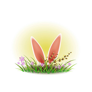 复活节作文与兔子耳朵和分支