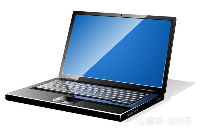 现代黑色打开的笔记本电脑与空白屏幕