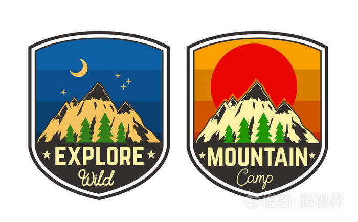 一套山地露营标志设计元素为标志标签标志海报t恤衫