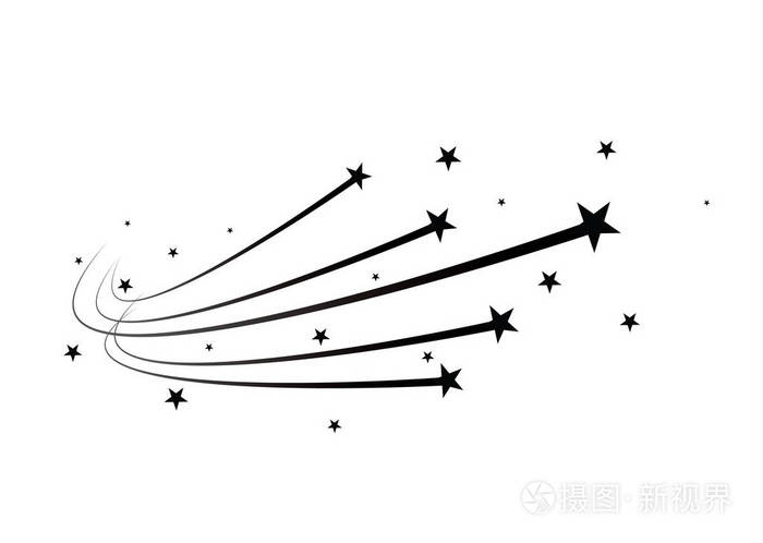 抽象流星矢量-黑色流星, 白色背景上的优雅星迹-流星体, 彗星, 小行星