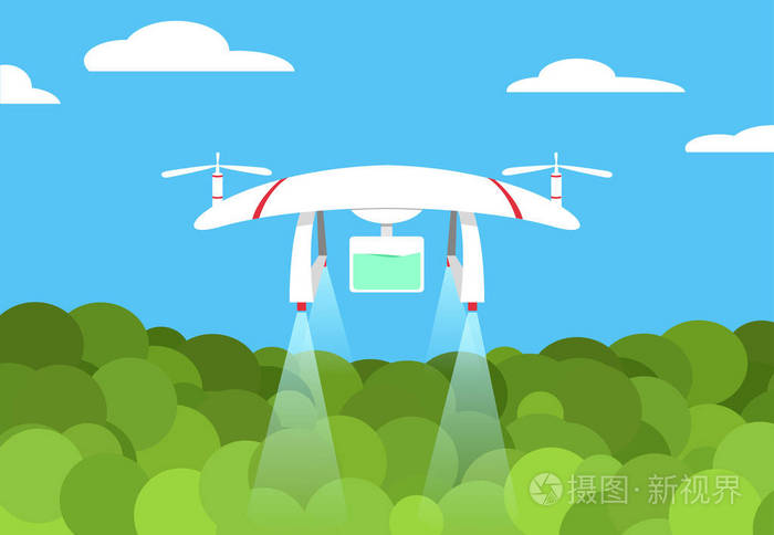 农业无人机飞行在森林, 载体设计插画-正版商用图片07ailv-摄图新视界