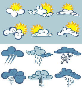 大集合的天气预报与云彩, 太阳和雨