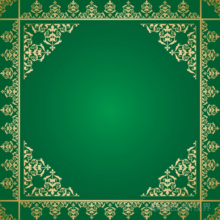 绿色背景与老式的金饰品 —— 矢量
