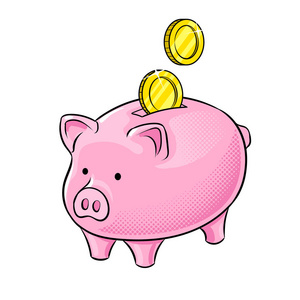 小猪银行和金币流行艺术矢量
