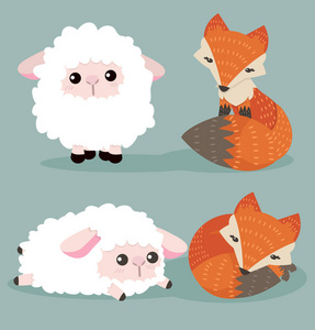 运行狼吉祥物狼和绵羊夫妇照片