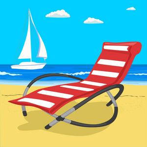 天堂海滩在海与游艇和躺椅上。热带度假村