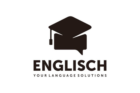 毕业帽, 聊天, 语言课程徽标设计灵感查出的白色背景