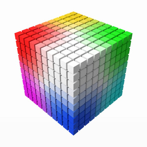 10x10 小立方体使颜色梯度在大立方体的形状。3d 样式矢量图