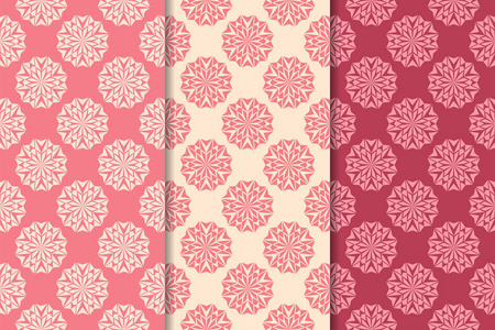 一套樱桃红色花卉图案。垂直无缝模式。墙纸背景
