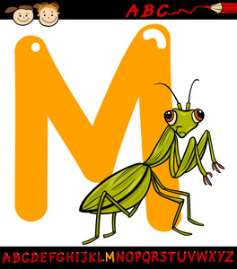 螳螂卡通插图的字母 m