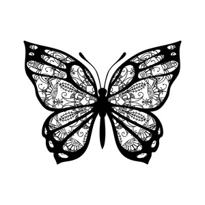 蝴蝶图案的翅膀。纹身的矢量符号。白色背景黑色