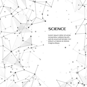 技术和科学背景。抽象的 web 和节点。神经丛原子结构。白色背景上的矢量插图