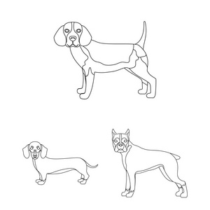狗在集合中滋生轮廓图标以供设计。狗宠物矢量符号股票网页插图