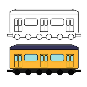 着色地铁车列车。有两种, 只是一个轮廓。第二, 画的轮廓。颜色 黄色和蓝色。全部简化