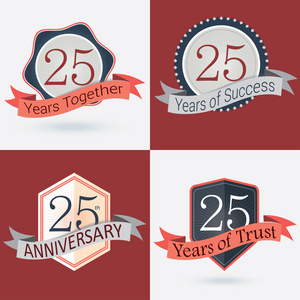 25 周年纪念日，25 年在一起，25 年的成功，25 年的信任   一套复古矢量邮票和密封