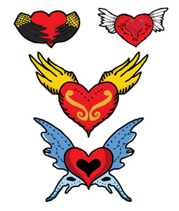 红色的心的天使和魔鬼的翅膀