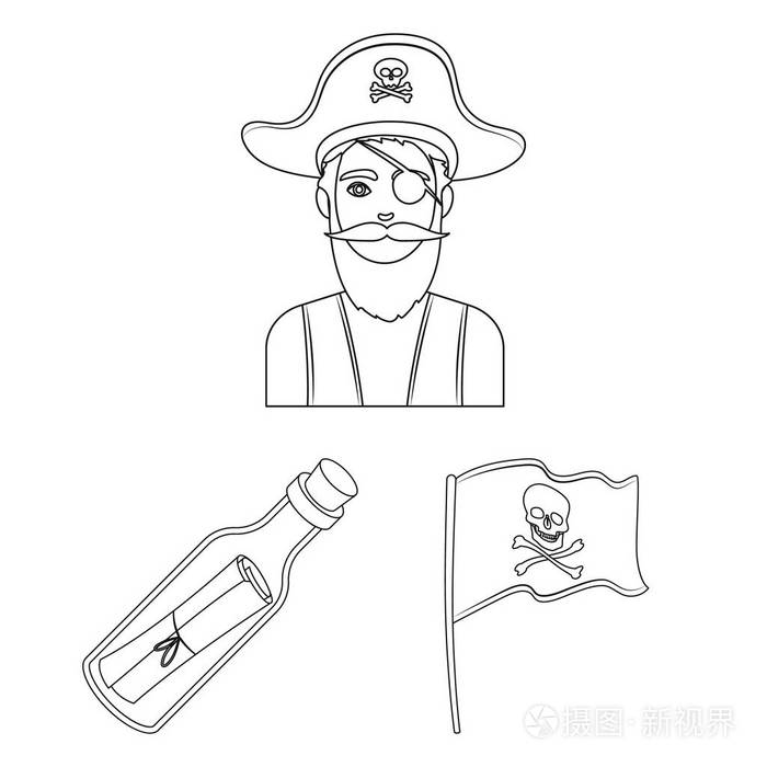 海盗, 海上强盗轮廓图标集合中的设计.