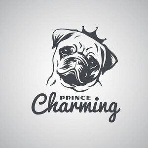 矢量插图折叠狗头标志模板狗头图标.平的风格.卡通狗脸.