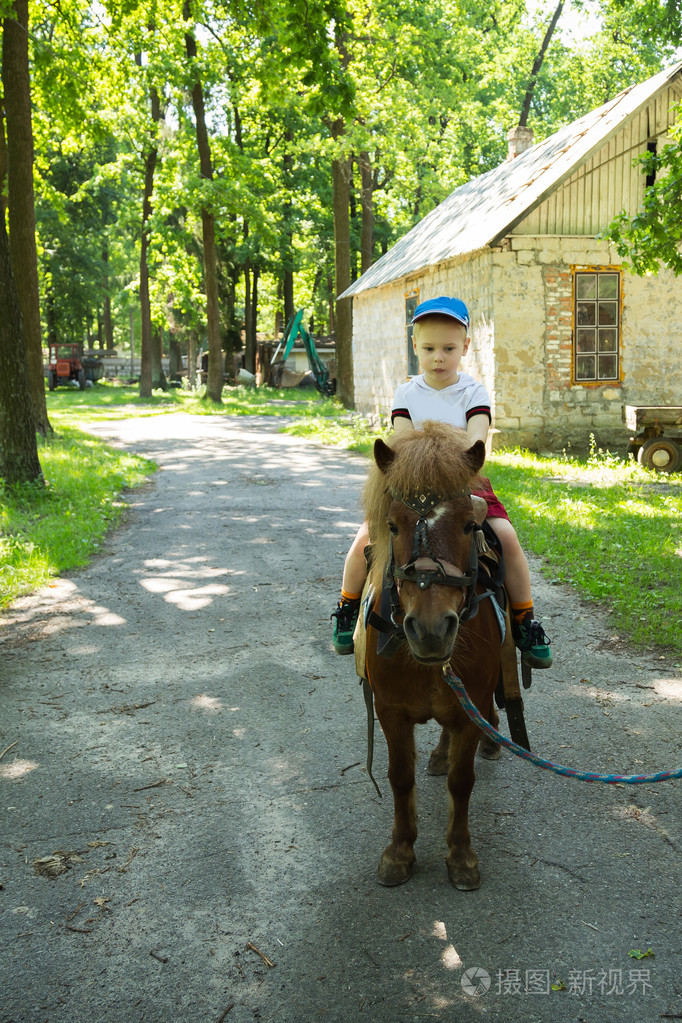 男孩骑小马
