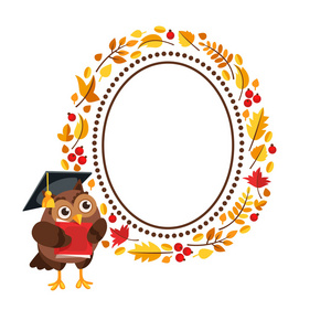 字符猫头鹰与框架秋天的叶子图片