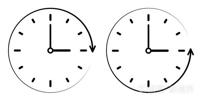 符号图标的段落时间逆时针, 矢量时钟, 分钟和小时的手.