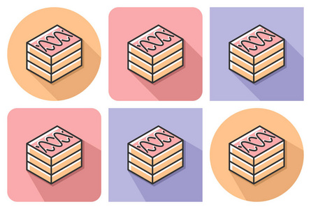 带有平行而不是平行长阴影的蛋糕的轮廓图标