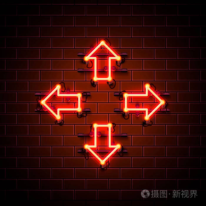 霓虹灯箭头上, 下, 左和右