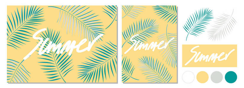 夏季用书法和椰子叶制作的海报设计