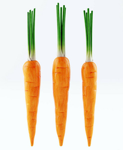 孤立的胡萝卜。一束新鲜的胡萝卜被隔离在白色的背景上。3d 渲染