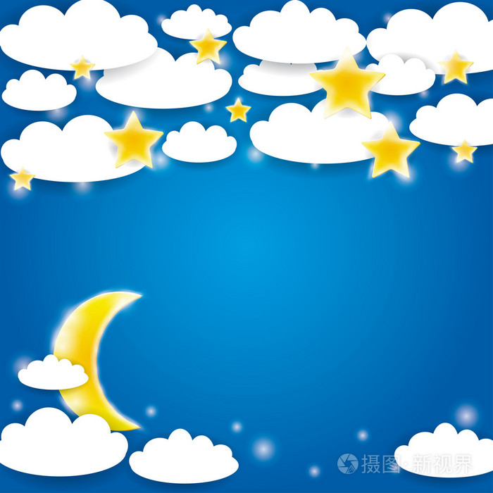 洁白的云朵,星星和月亮