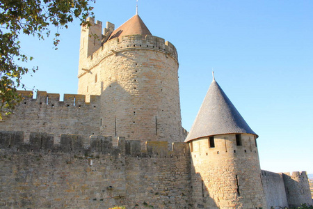 卡尔卡松, 在法国奥得河法国的一个强化的小镇, 在 Occitanie 地区