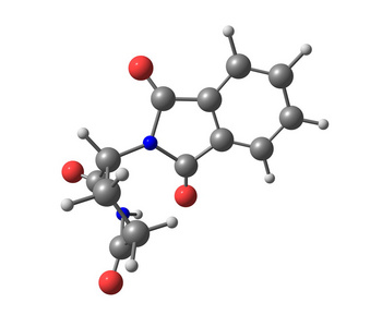 在白色的沙利度胺分子照片