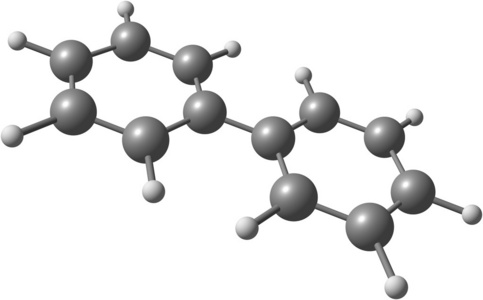 苯联苯分子的结构,在白色背景上照片