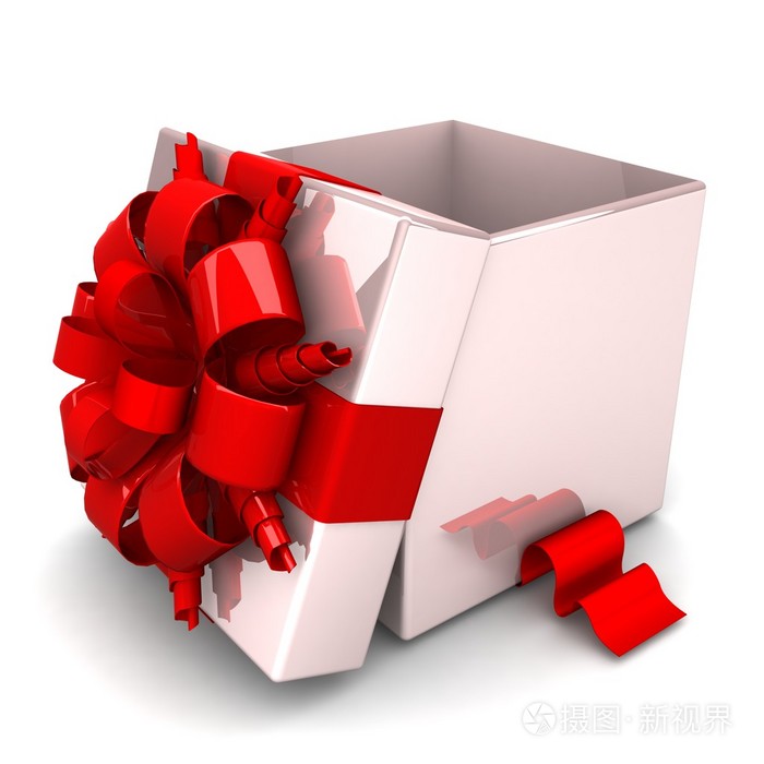 打开礼品盒,用一条红丝带像一件礼物