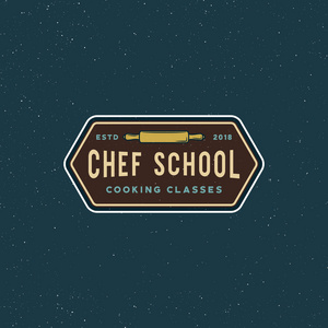 老式烹饪类标志。复古风格的烹饪学校会徽。矢量插图