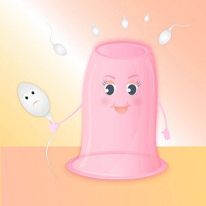 精子在避孕套滑稽卡通女用避孕套握在他手里的精子.世界避孕日照片