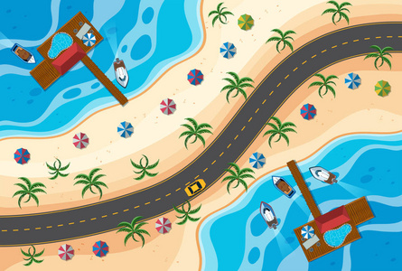 湖面鸟瞰插画-湖面鸟瞰手绘-湖面鸟瞰卡通图-摄图新视界