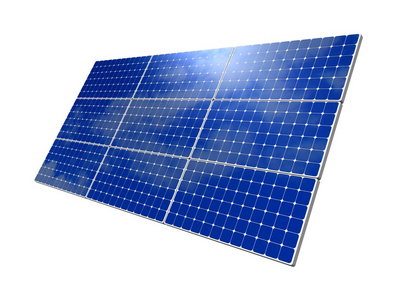 太阳能电池板，蓝色背景