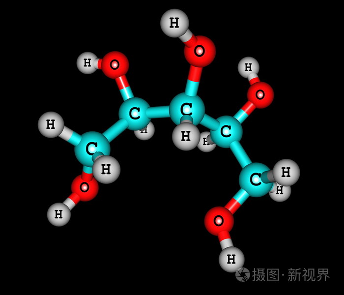 木糖醇分子结构在黑色背景上