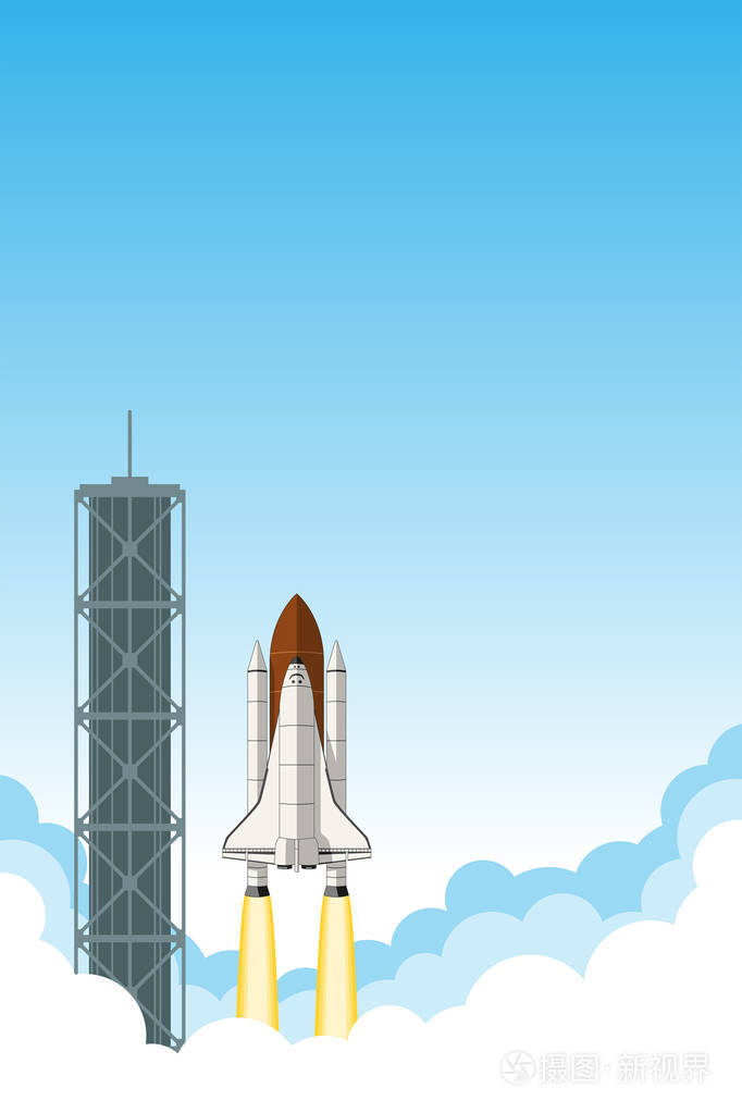 插画 航天飞机发射.带有文本空间的背景.eps