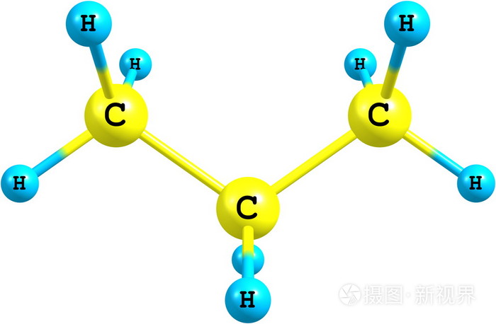 分子结构的白色衬底上的丙烷