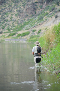渔民 flyfishing 在蒙大拿州河州