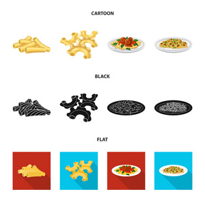 面食和碳水化合物符号的向量例证。收集面食和通心粉矢量图标的股票