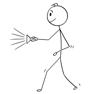 人的人行走卡通用手电筒或手电筒行走的人或商人的卡通片照片