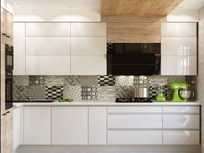 白色厨房当代风格, 3d 图像
