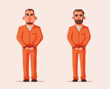 卡通插画在监狱里的卡通刑事人人物头像集的向量.