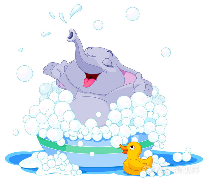 大象洗澡插画-正版商用图片07df87-摄图新视界