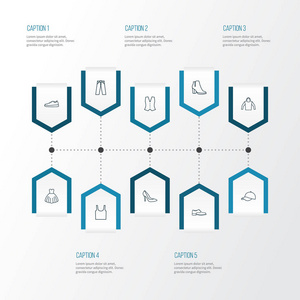 服装图标线风格设置与帽衫, 帽子, 裤子和其他鞋元素。独立矢量插图服装图标