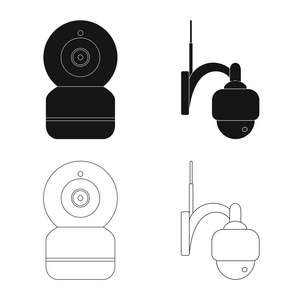 闭路电视和摄像标志的隔离对象。一套闭路电视和系统矢量图标的股票