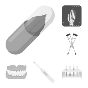 药物和治疗的单色图标集合中的设计。药品和设备矢量符号库存 web 插图
